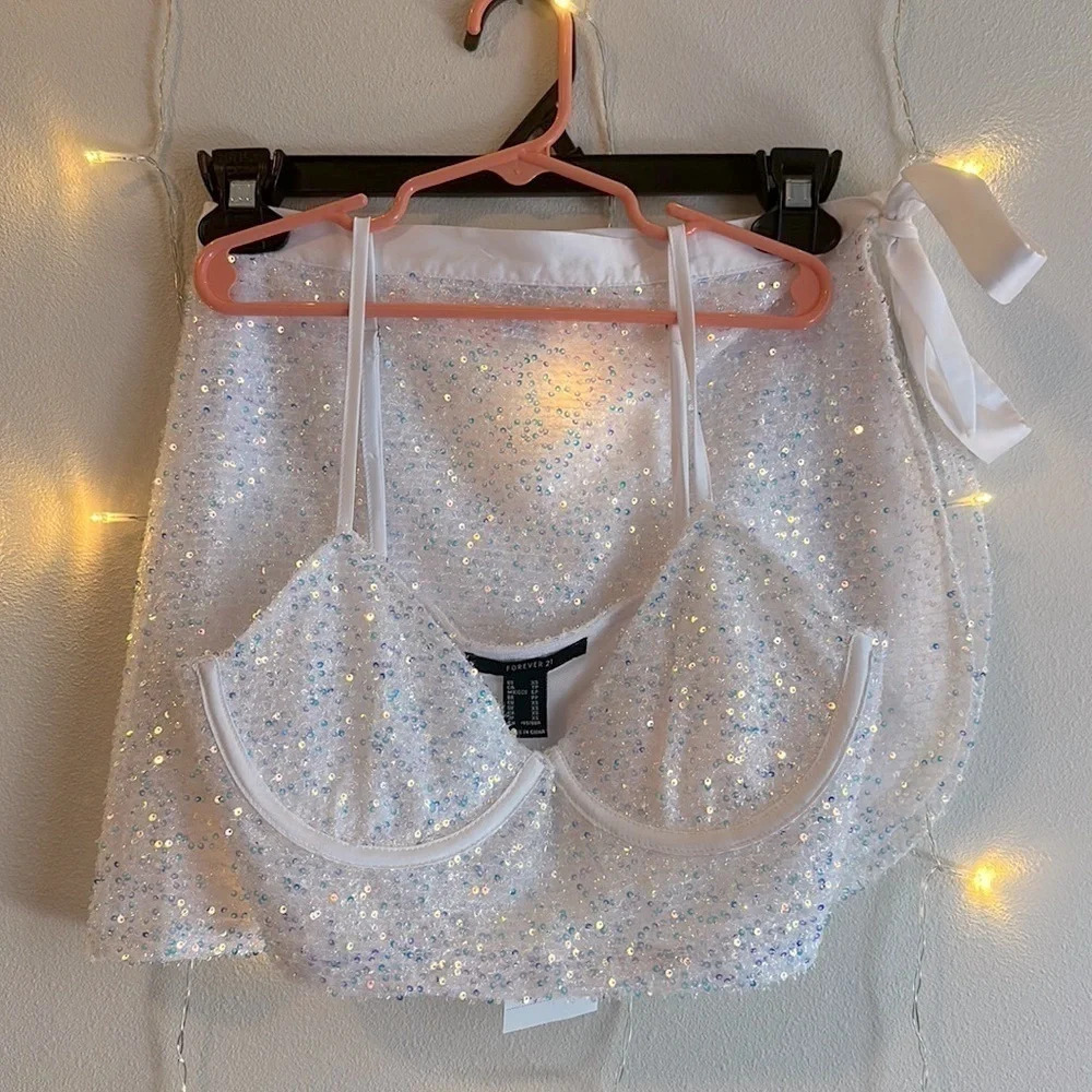 Forever 21 Matching Sequined Bra Top and Side Tie Skirt Set 🤍​​​​​​​